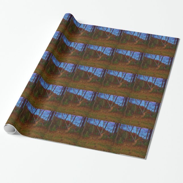 A Deer: Gold Red Green and Blue Wrapping Paper (Unrolled)