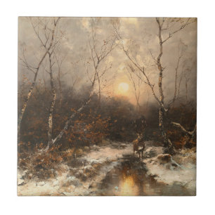 A Deer in a Forest by Moonlight – Désiré Thomassin Ceramic Tile