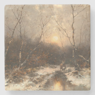 A Deer in a Forest by Moonlight – Désiré Thomassin Stone Coaster