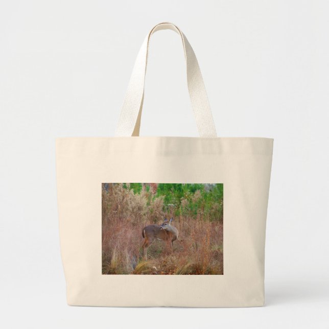 A Deer in the Tall Grass Large Tote Bag (Front)