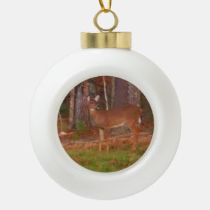 A Deer in the Woods Ceramic Ball Christmas Ornament