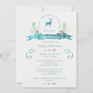 A Deer Little Buck Watercolor Banner Baby Shower Invitation