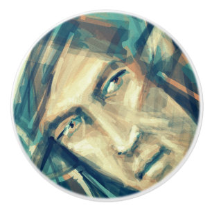 A Defiant Green Elf Face Ceramic Knob