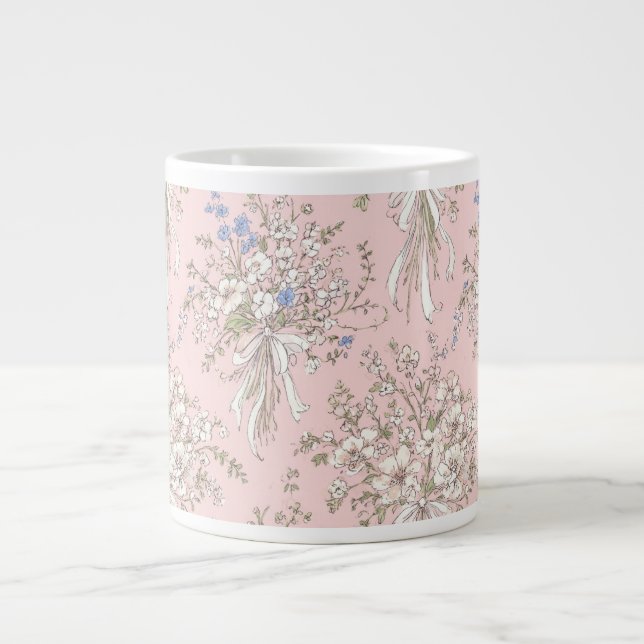 a delicate bouquet of wildflowers on a pink backgr large coffee mug (Front)
