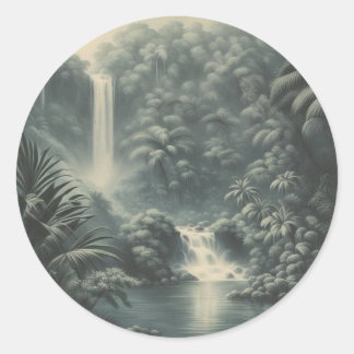 A dense tropical jungle classic round sticker