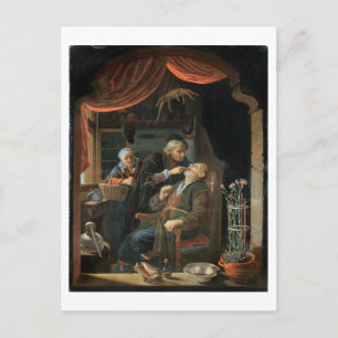 A Dentist Examining The Tooth of an Old Man (oil o Postcard
