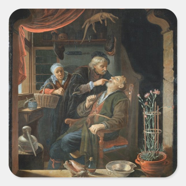 A Dentist Examining The Tooth of an Old Man (oil o Square Sticker (Front)