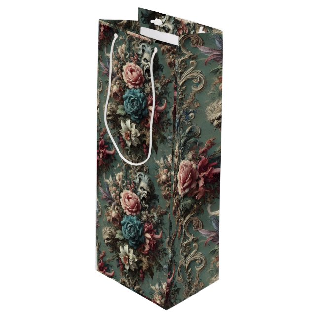 A Deranged Dirge – Gothic Floral Design Wine Gift Bag (Front Angled)
