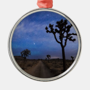 A Desert Road and Joshua Trees at Night Metal Ornament