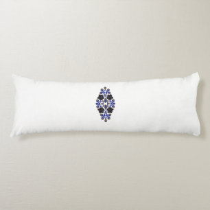 a design of a blue and black flower body cushion