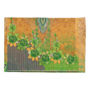 a design of a green and yellow wall hanging pillowcase