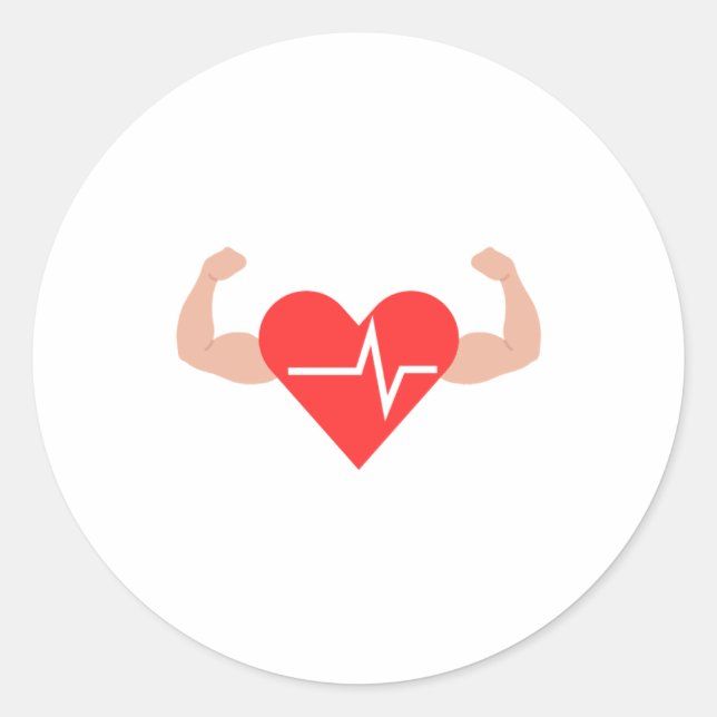 A design of a heart with 2 arms flexing classic round sticker (Front)