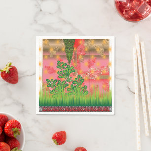a design of a mirror and some plants napkin
