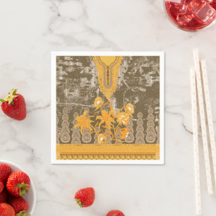 a design of a painting with yellow flowers on it napkin