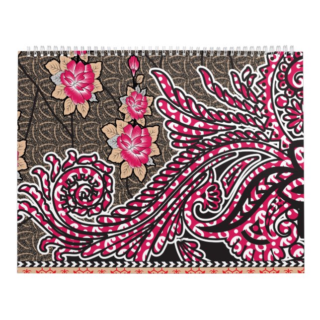 a design of a pink and brown paisley pattern calendar (Cover)