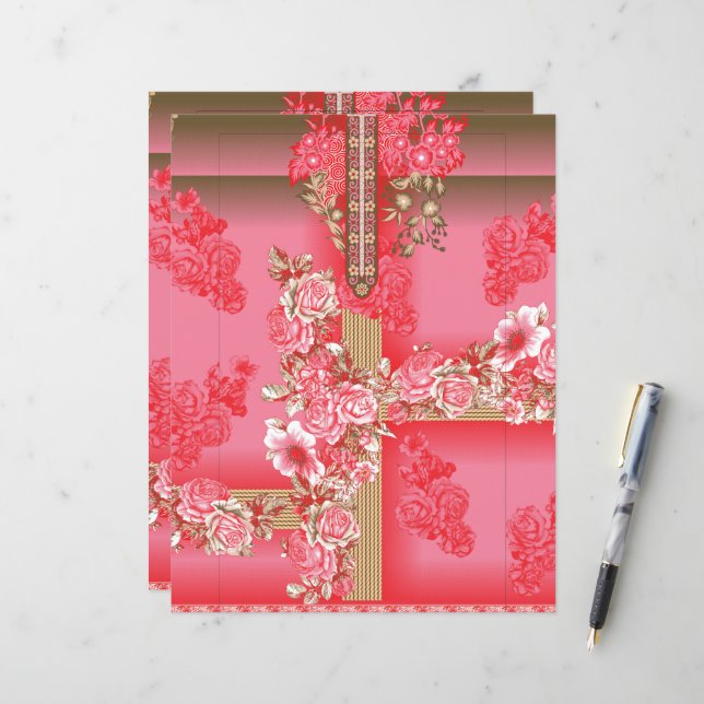 a design of a pink and gold background with a red  (Front/Back In Situ)