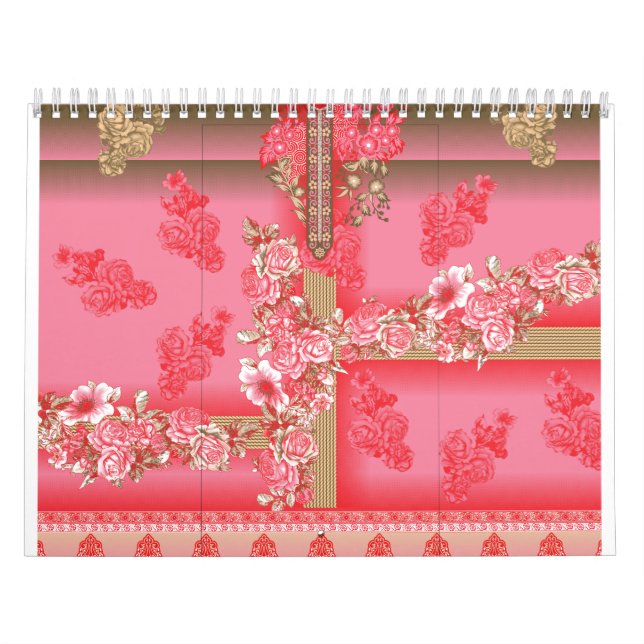a design of a pink and gold background with a red  calendar (Cover)