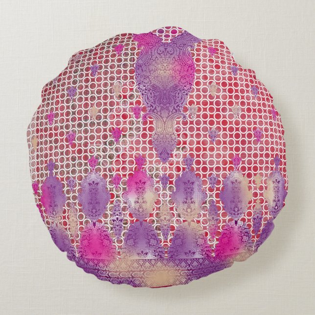 a design of a purple background with dots round cushion (Back)