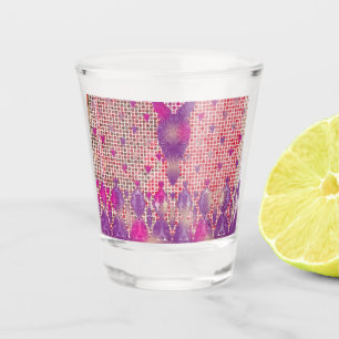 a design of a purple background with dots shot glass