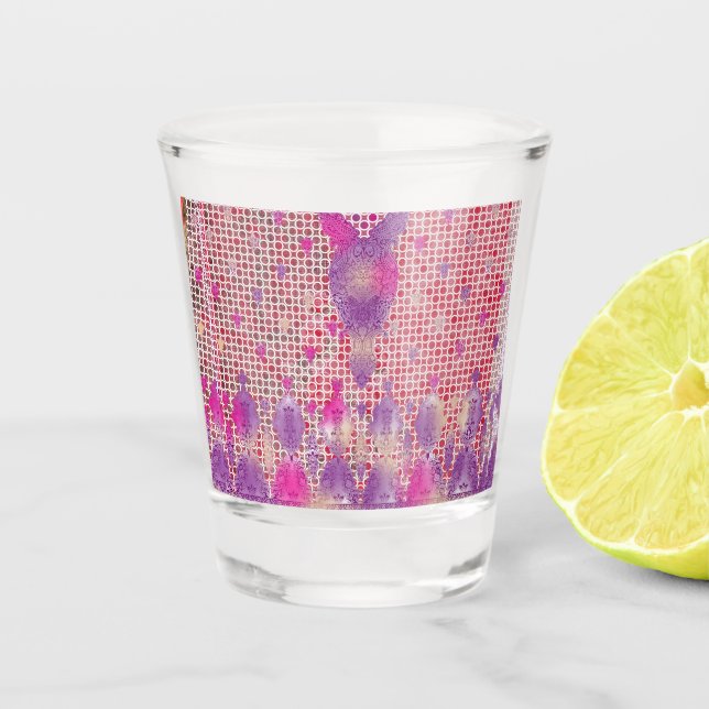 a design of a purple background with dots shot glass (Front)