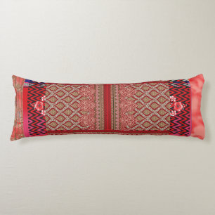 a design of a red and beige pattern body cushion