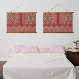 a design of a red and beige pattern_ hanging tapestry