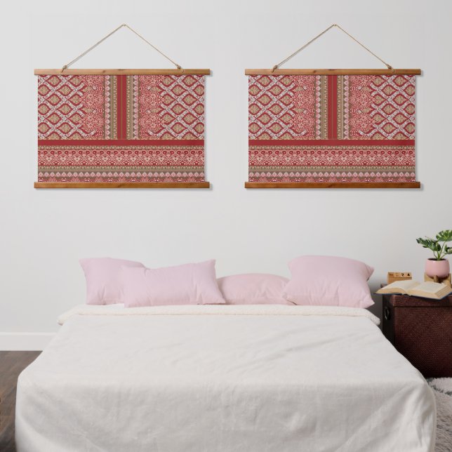 a design of a red and beige pattern_ hanging tapestry (Bedroom)