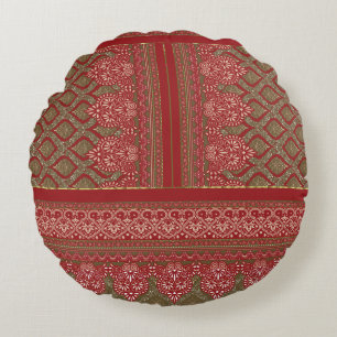 a design of a red and beige pattern_ round cushion