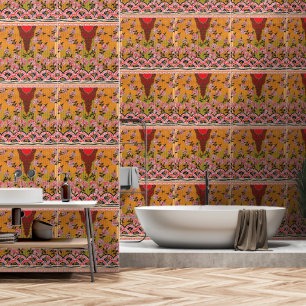 a design of a red and black wall hanging