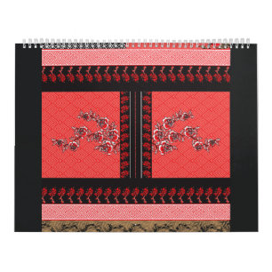a design of a red and black wallpaper calendar