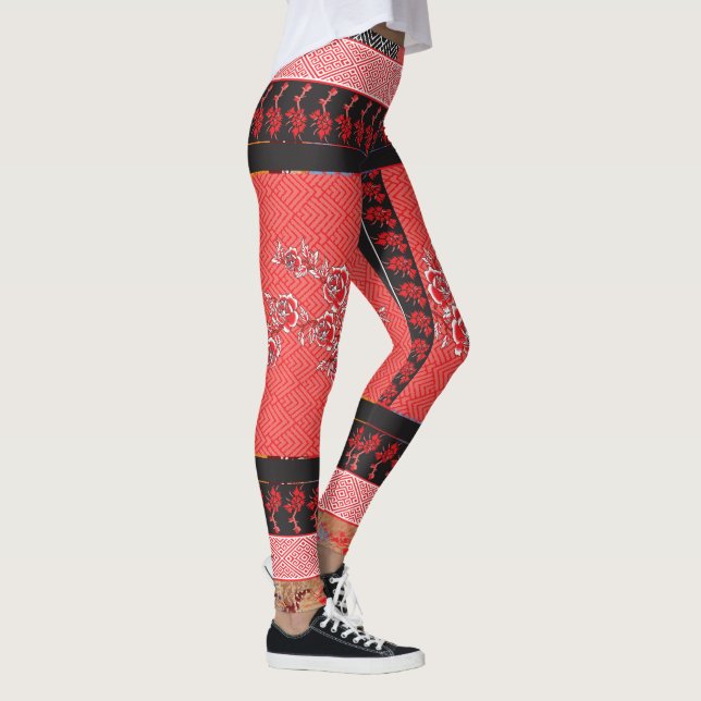 a design of a red and black wallpaper leggings (Right)