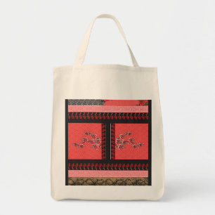 a design of a red and black wallpaper tote bag