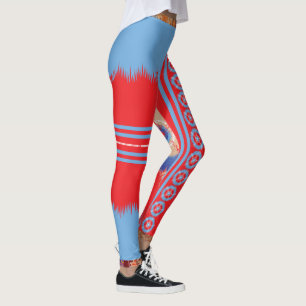 a design of a red and blue pattern leggings