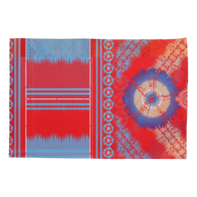 a design of a red and blue pattern pillowcase (Back)