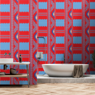 a design of a red and blue pattern wallpaper