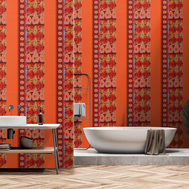 a design of a red and gold pattern wallpaper (Bathroom)