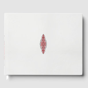 a design of a red and white pattern guest book
