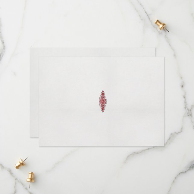 a design of a red and white pattern save the date (Front/Back In Situ)