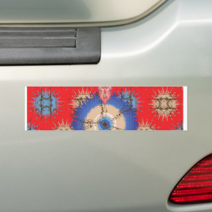  a design of a red background with a blue circle bumper sticker