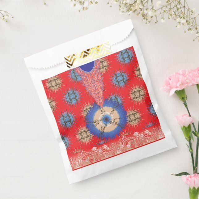  a design of a red background with a blue circle favour bag (Sealed)
