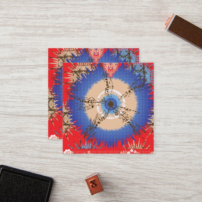 a design of a red background with a blue circle loyalty card (Front/Back In Situ)