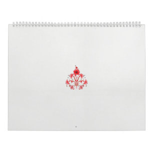 a design of a red flower on a white background calendar