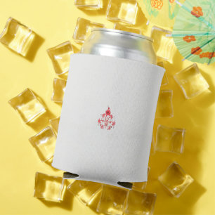 a design of a red flower on a white background can cooler
