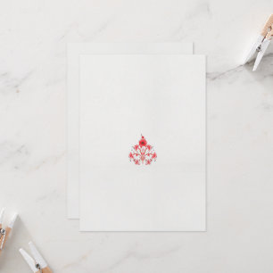 a design of a red flower on a white background invitation