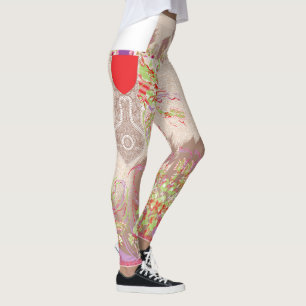 a design of a red vase with flowers on it leggings
