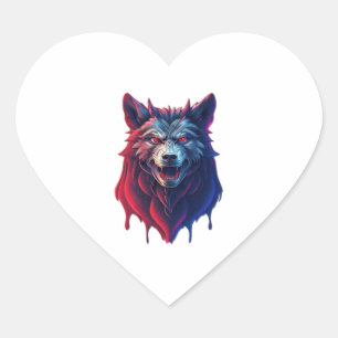 A detailed illustration face evil ninja wolf Premi Heart Sticker