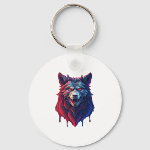 A detailed illustration face evil ninja wolf Premi Key Ring