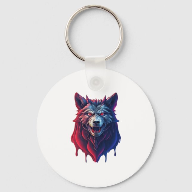 A detailed illustration face evil ninja wolf Premi Key Ring (Front)