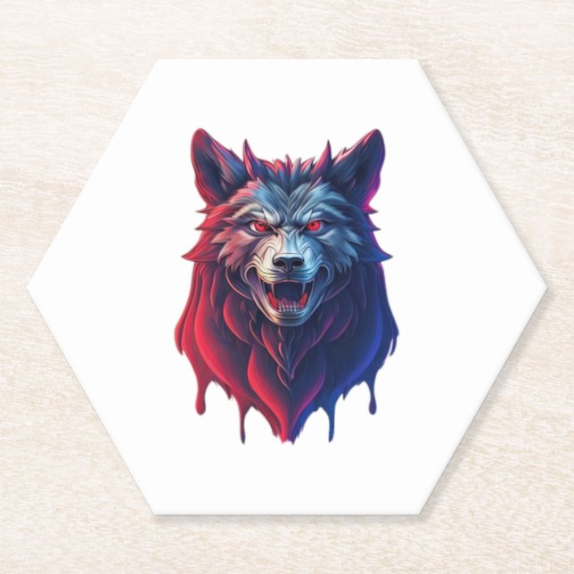 A detailed illustration face evil ninja wolf Premi Paper Coaster (Front)