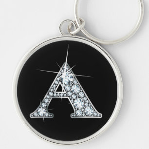 "A" Diamond Bling Print Keychain